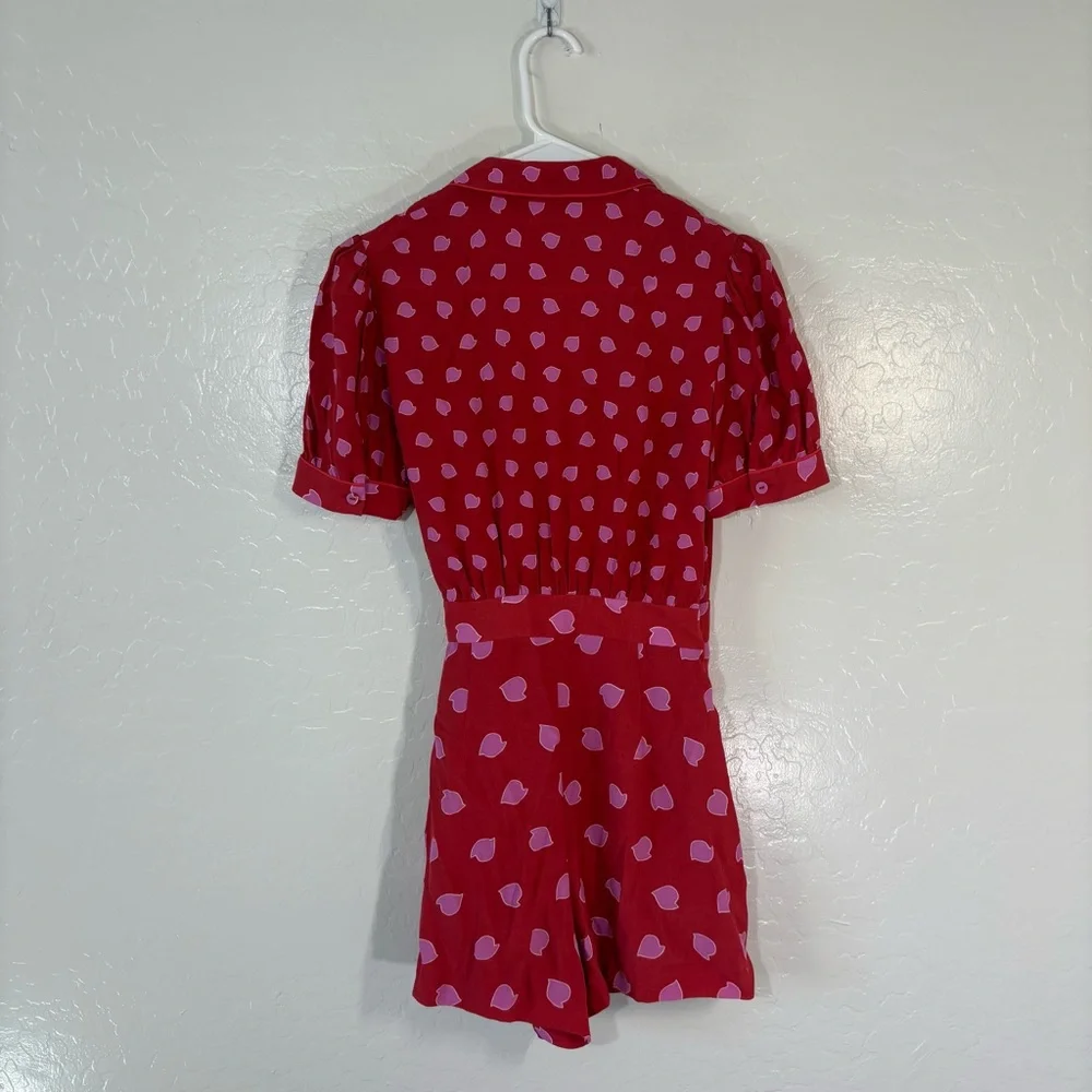 Diane Von Furstenberg Size 2 Candra Wrap Romper Short Sleeve Red Pink Polka Dot - Picture 7 of 10